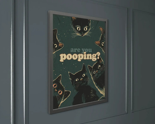 Zarámovaný nástenný plagát s ilustráciami mačiek a textom are you pooping