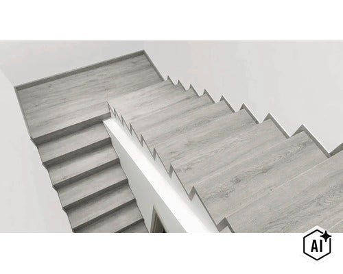 Schodiskové stupne s moderným vzhľadom dreva v minimalisticky navrhnutom schodisku. (Image AI modified or generated)