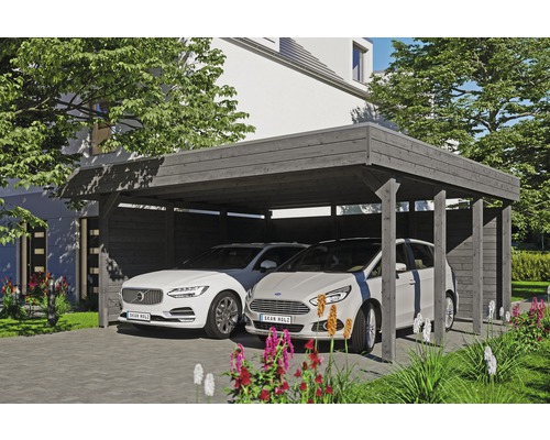 Prístrešok na auto Skan Holz Friesland dvojitý 557x555 cm bridlicovo sivý vr. alu plechu a stien Prístrešok na auto Skan Holz Friesland dvojitý 557x555 cm bridlicovo sivý vr. alu plechu a stien