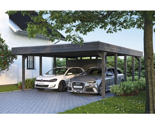 Prístrešok na auto Skan Holz Friesland dvojitý 557x708 cm bridlicovo sivý vr. alu plechu a odkladacieho priestoru Prístrešok na auto Skan Holz Friesland dvojitý 557x708 cm bridlicovo sivý vr. alu plechu a odkladacieho priestoru