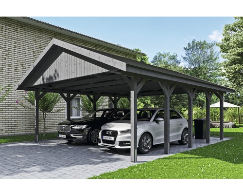 Prístrešok na auto Skan Holz Wallgau dvojitý 620x750 cm bridlicovo sivý vr. šindľov Prístrešok na auto Skan Holz Wallgau dvojitý 620x750 cm bridlicovo sivý vr. šindľov