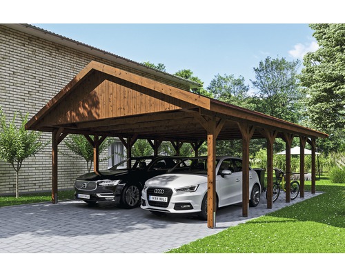 Prístrešok na auto Skan Holz Wallgau dvojitý 620x900 cm orech vr. šindľov