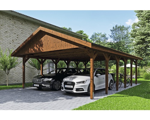 Prístrešok na auto Skan Holz Wallgau dvojitý 620x900 cm orech vr. šindľov