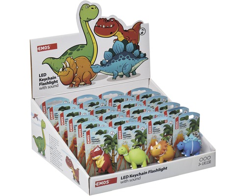 Displej s LED kľúčenkami s motívom dinosaurov