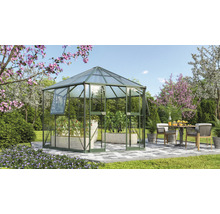 Skleník Vitavia Galaxis 9000 kombinácia skla a polykarbonátu 336x383 cm zelený vr. základového rámu