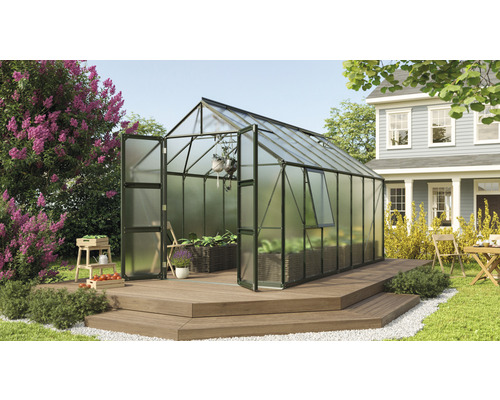 Skleník Vitavia Olymp 11500 polykarbonát 4 mm 257x448 cm zelený vr. základového rámu