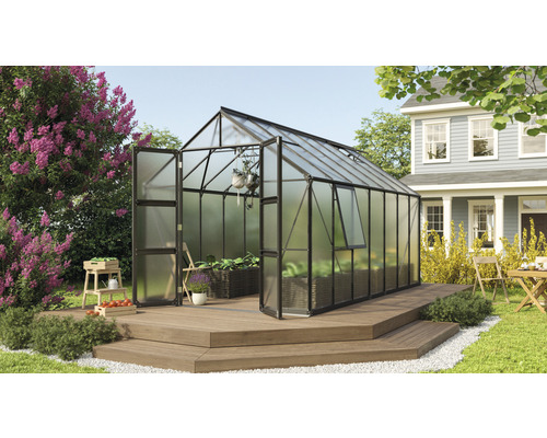 Skleník Vitavia Olymp 11500 polykarbonát 4 mm 257x448 cm čierny vr. základového rámu