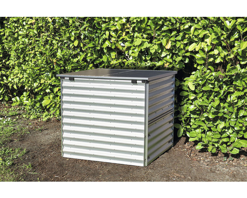 Záhradná skriňa z vlnitého kovu s vekom