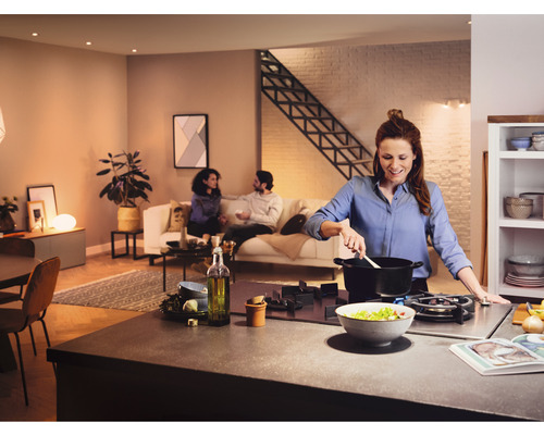 Svetlý byt s otvorenou kuchyňou, obývacou izbou a ženou variacou na sporáku