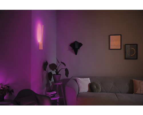 Obývacia izba s nástenným svietidlom, pohovkou, izbovými rastlinami a dekoráciami