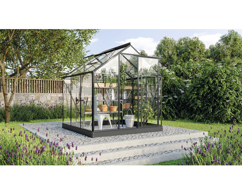 Skleník s rastlinami na záhradnej terase