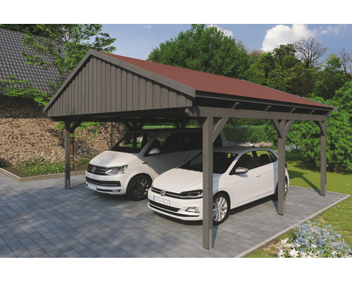 Prístrešok na auto Skan Holz Fichtelberg dvojitý 618x566 cm bridlicovo sivý vr. šindľov Prístrešok na auto Skan Holz Fichtelberg dvojitý 618x566 cm bridlicovo sivý vr. šindľov