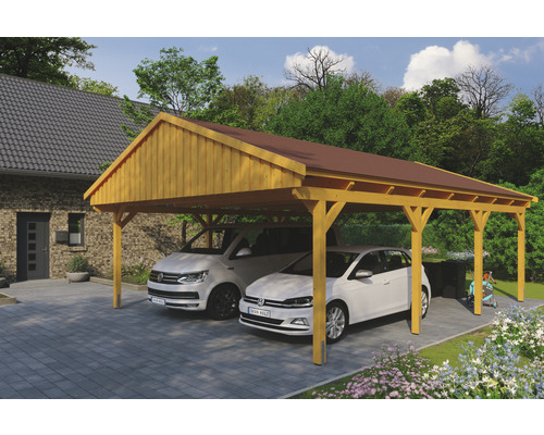 Prístrešok na auto Skan Holz Fichtelberg dvojitý 618x808 cm dub svetlý vr. šindľov