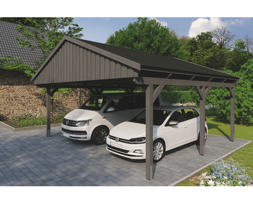 Prístrešok na auto Skan Holz Fichtelberg dvojitý 618x566 cm bridlicovo sivý vr. šindľov Prístrešok na auto Skan Holz Fichtelberg dvojitý 618x566 cm bridlicovo sivý vr. šindľov