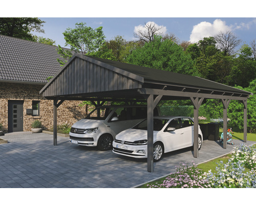 Prístrešok na auto Skan Holz Fichtelberg dvojitý 618x808 cm bridlicovo sivý vr. šindľov Prístrešok na auto Skan Holz Fichtelberg dvojitý 618x808 cm bridlicovo sivý vr. šindľov