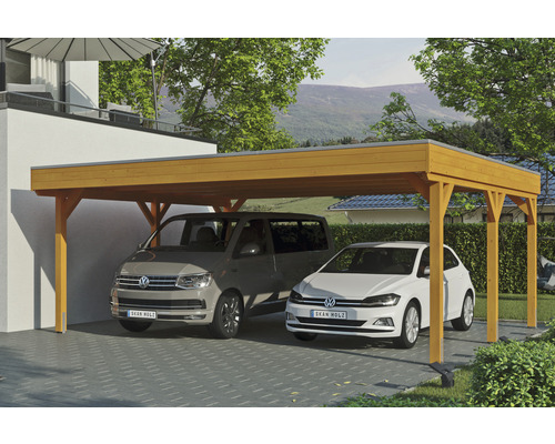 Prístrešok na auto Skan Holz Grunewald dvojitý 622x554 cm dub svetlý vr. EPDM fólie Prístrešok na auto Skan Holz Grunewald dvojitý 622x554 cm dub svetlý vr. EPDM fólie