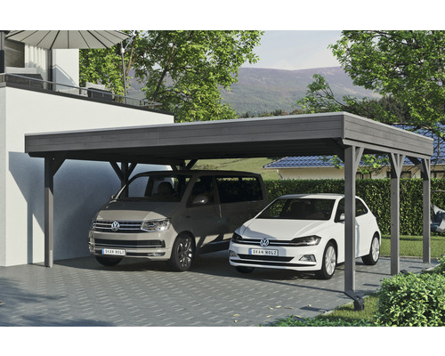 Prístrešok na auto Skan Holz Grunewald dvojitý 622x554 cm bridlicovo sivý vr. EPDM fólie Prístrešok na auto Skan Holz Grunewald dvojitý 622x554 cm bridlicovo sivý vr. EPDM fólie