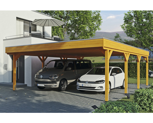 Prístrešok na auto Skan Holz Grunewald dvojitý 622x796 cm dub svetlý vr. EPDM fólie Prístrešok na auto Skan Holz Grunewald dvojitý 622x796 cm dub svetlý vr. EPDM fólie