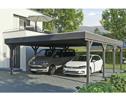 Prístrešok na auto Skan Holz Grunewald dvojitý 622x796 cm bridlicovo sivý vr. EPDM fólie Prístrešok na auto Skan Holz Grunewald dvojitý 622x796 cm bridlicovo sivý vr. EPDM fólie