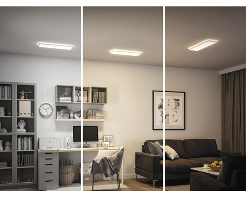 Koláž rôznych pohľadov na miestnosti so stropným svietidlom s rôznou intenzitou svetla