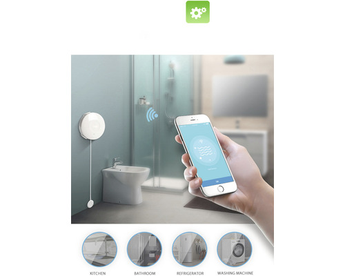 Detektor vody s pripojením k smartfónu v kúpeľni