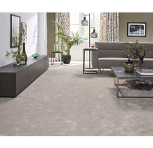 Obývacia izba s kobercom, pohovkou a obývacím nábytkom.