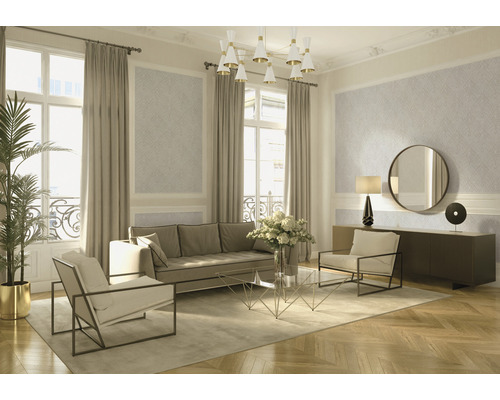 Obývacia izba s pohovkou, kreslami, konferenčným stolíkom a komodou