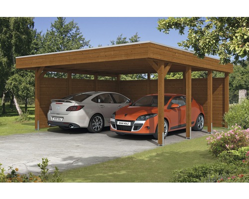Prístrešok na auto Skan Holz Friesland dvojitý 557x555 cm orech vr. alu plechu a stien Prístrešok na auto Skan Holz Friesland dvojitý 557x555 cm orech vr. alu plechu a stien