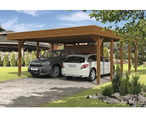 Prístrešok na auto Skan Holz Friesland dvojitý 557x708 cm orech vr. alu plechu a odkladacieho priestoru Prístrešok na auto Skan Holz Friesland dvojitý 557x708 cm orech vr. alu plechu a odkladacieho priestoru