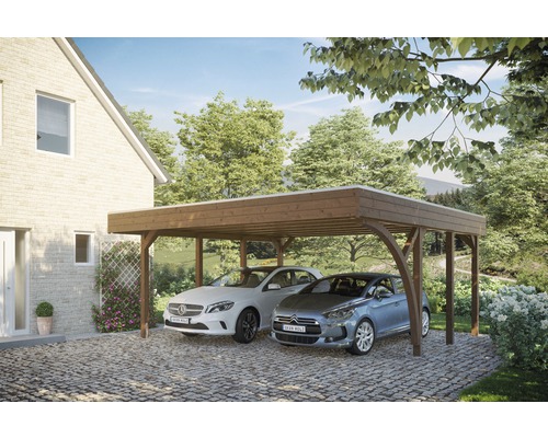 Prístrešok na auto Skan Holz Friesland dvojitý 557x555 cm orech vr. alu plechu a 1 oblúka Prístrešok na auto Skan Holz Friesland dvojitý 557x555 cm orech vr. alu plechu a 1 oblúka