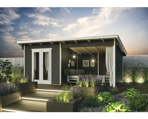 Drevený záhradný domček Skan Holz Texel terra sivá 550x250 cm