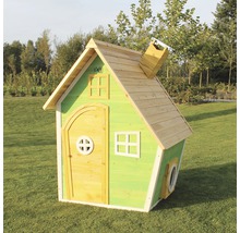 Drevený hrací domček s dverami, oknami a komínom