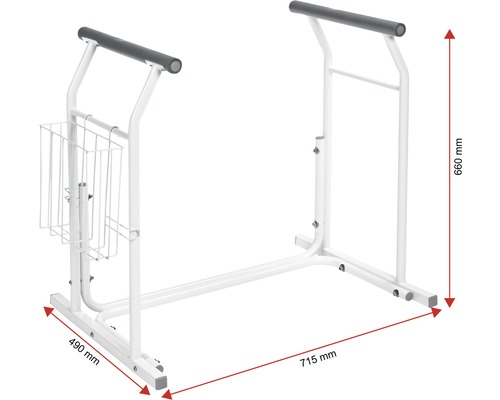 Rám toaletnej stoličky s rukoväťou a držiakom na noviny, 660x715x490 milimetrov