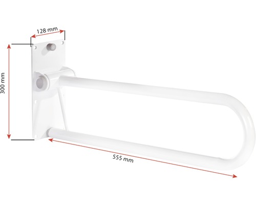 Sklopné držadlo s rozmermi 555 mm x 300 mm x 128 mm do kúpeľne