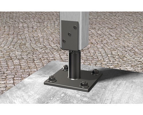 Pätka stĺpika upevnená na betóne s dreveným stĺpikom