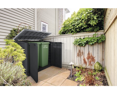 Box na odpadkový kôš s 240-litrovým odpadkovým košom v záhrade