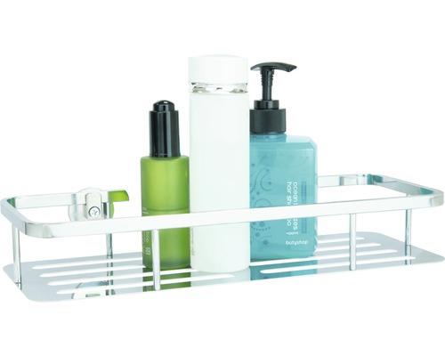 Kovová rohová polica s kozmetickými výrobkami