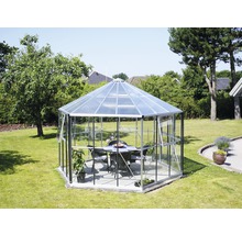 Skleník Vitavia Hera 9000 kombinácia skla a polykarbonátu 382x331 cm hliník vr. základového rámu