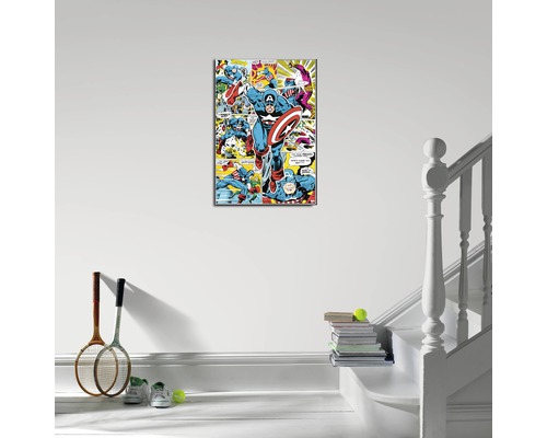 Zarámovaný komiks s motívom Captain America na stenu