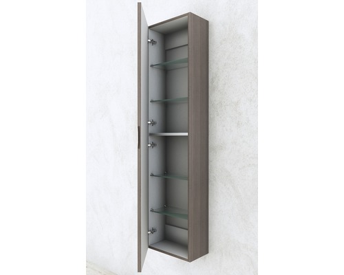 Otvorená kúpeľňová vysoká skrinka so sklenenými policami na montáž na stenu