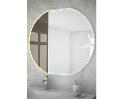 Okrúhle kúpeľňové zrkadlo s osvetlením nad umývadlom