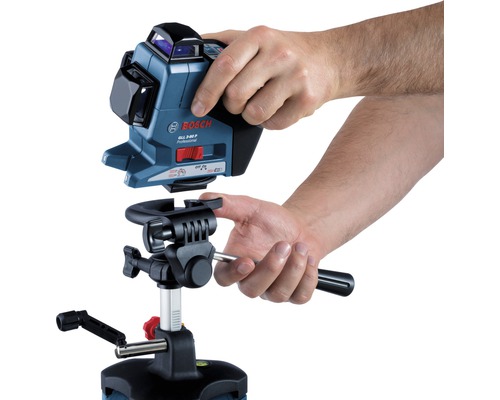 Logo spoločnosti Bosch. Zostavuje sa 3-riadkový laser so statívom.