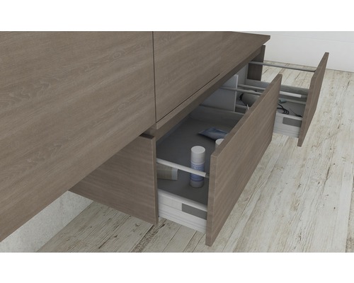 Skrinka pod umývadlo s otvorenými zásuvkami na uloženie v kúpeľni