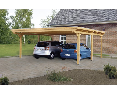 Prístrešok na auto Skan Holz Emsland dvojitý 613x604 cm prírodný vr. EPDM fólia