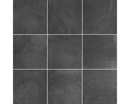 Deväť štvorcových bridlicových dlaždíc pre podlahové alebo stenové krytiny.