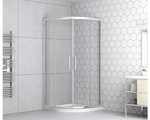 Kúpeľňa s rohovým sprchovacím kútom, umývadlom a vykurovacím rebríkom