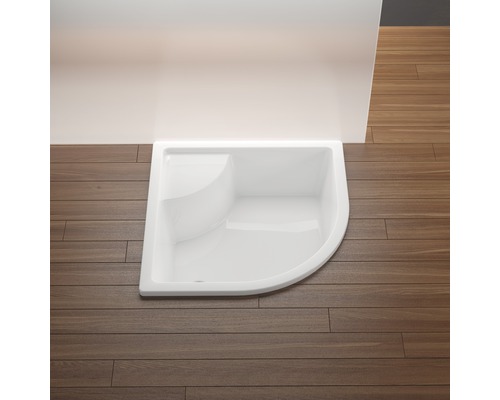 Štvorcová sprchová vanička zo sanitárneho akrylátu so štvrťkruhom