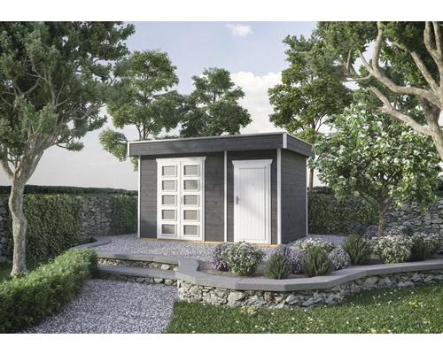 Drevený záhradný domček Skan Holz Venlo 3 bridlicovo sivý 380x250 cm vr. miestnosti na náradie