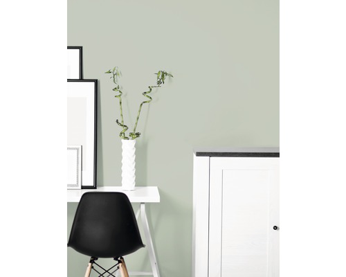 Kancelária so stolom, stoličkou, dekoráciou a farbou na stenu.