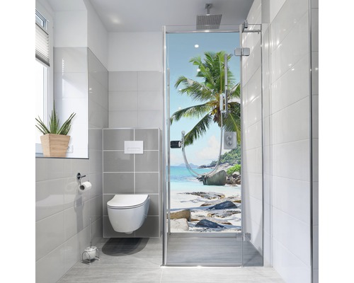 Samolepiaca fólia na stenu kúpeľne mySPOTTI fresh Seychellen 100x210 cm